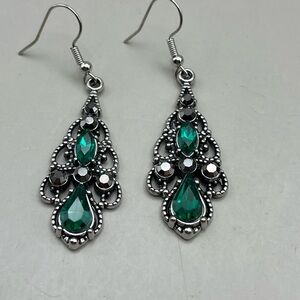 Elegant Silver and Green Dangle Earrings